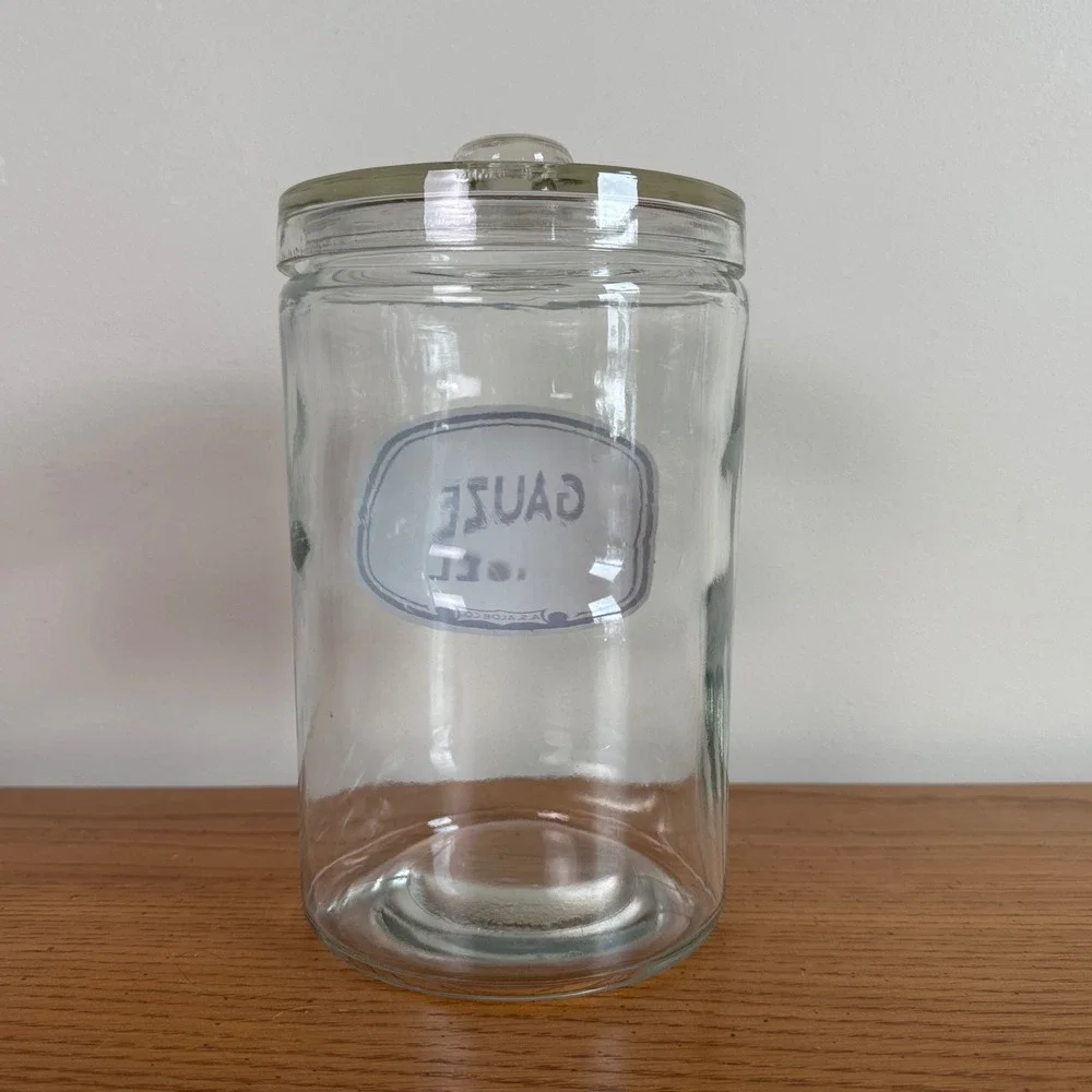 Vintage Apothecary Jar Glass Lid Gauze‎ A.S. ALOE Co Storage Container